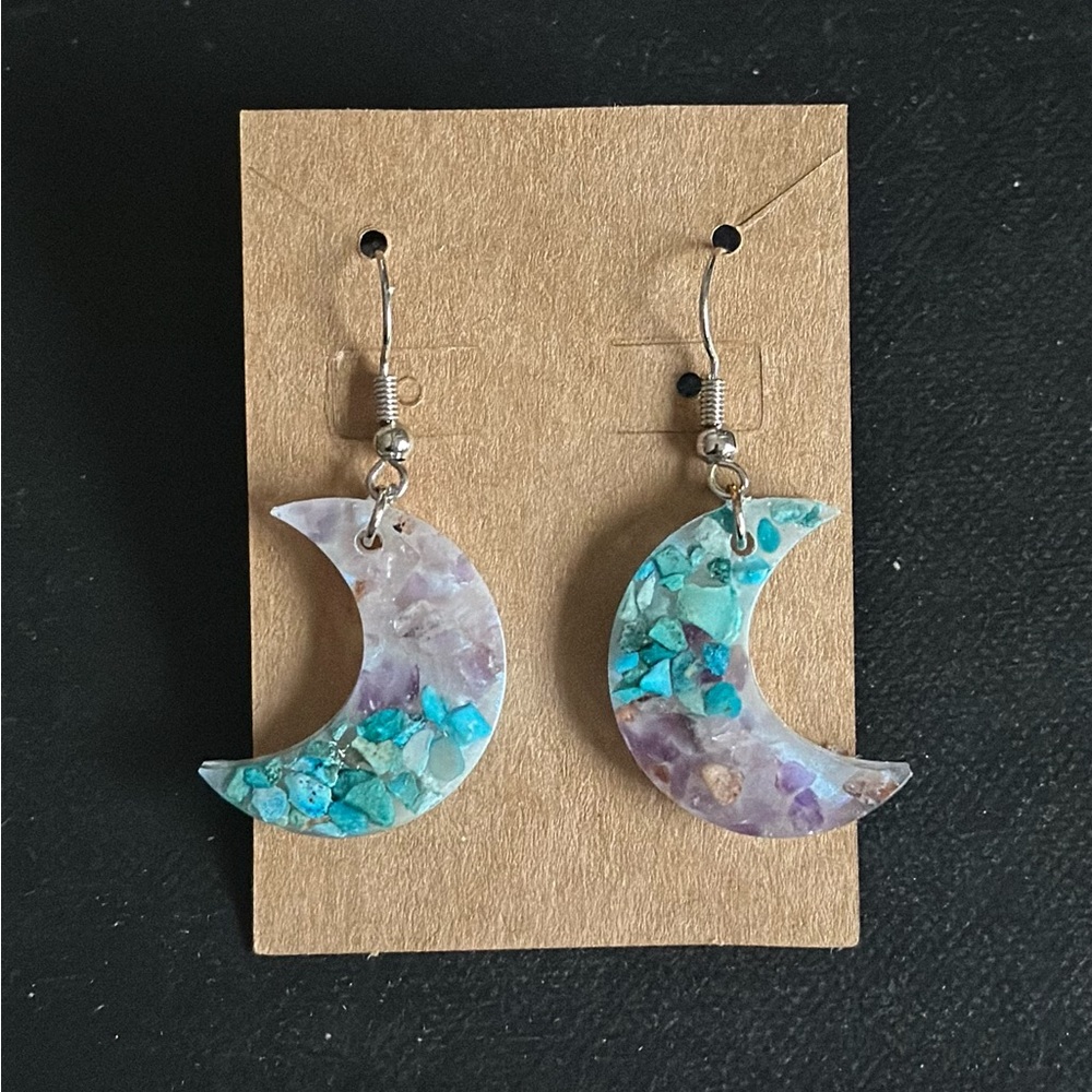 Turquoise and Amethyst Moon Earrings